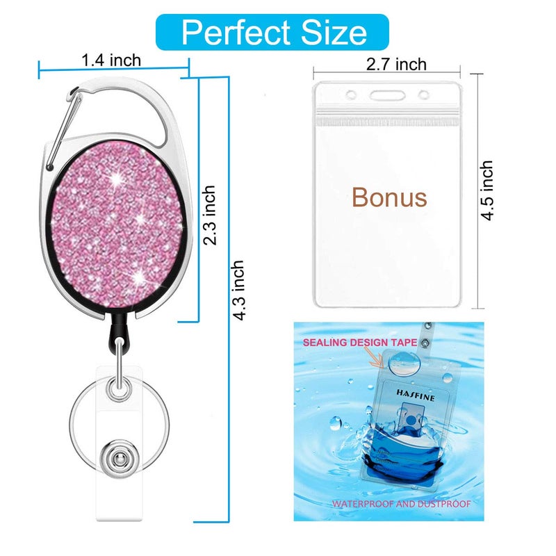 HASFINE 3 Pack Retractable Badge Reels-Handmade Bling Rhinestone ID Holders with Belt Clip & Key Ring- Bonus 3 Clear ID Card Sleeves- Ideal for Work, Teachers, Nurses, and Students - Image 4